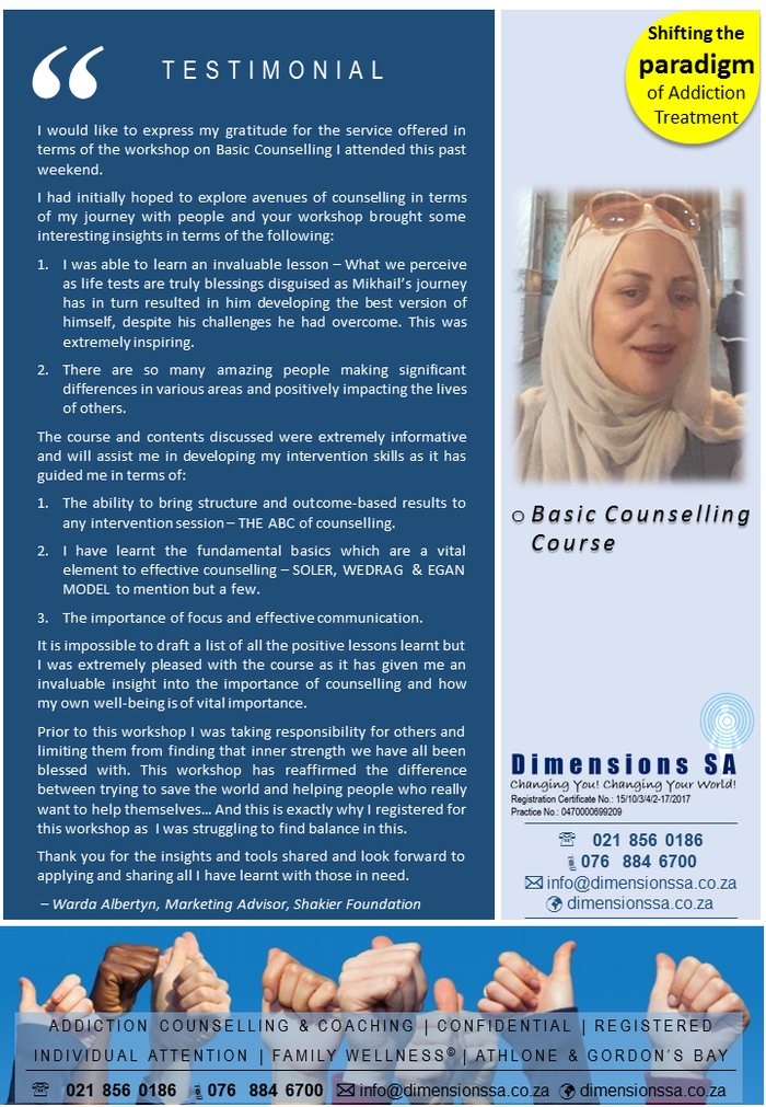 Testimonial from a Basic Counselling Course graduate